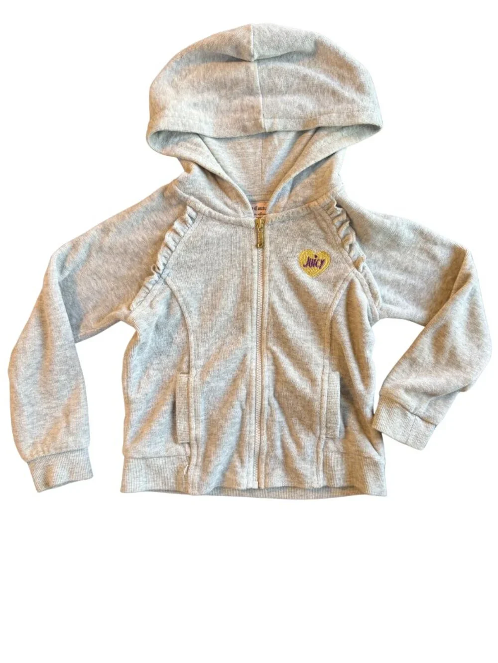 Juicy Couture Girls Velour Full Zip Hooded Track Jacket | Gray | Size 3T